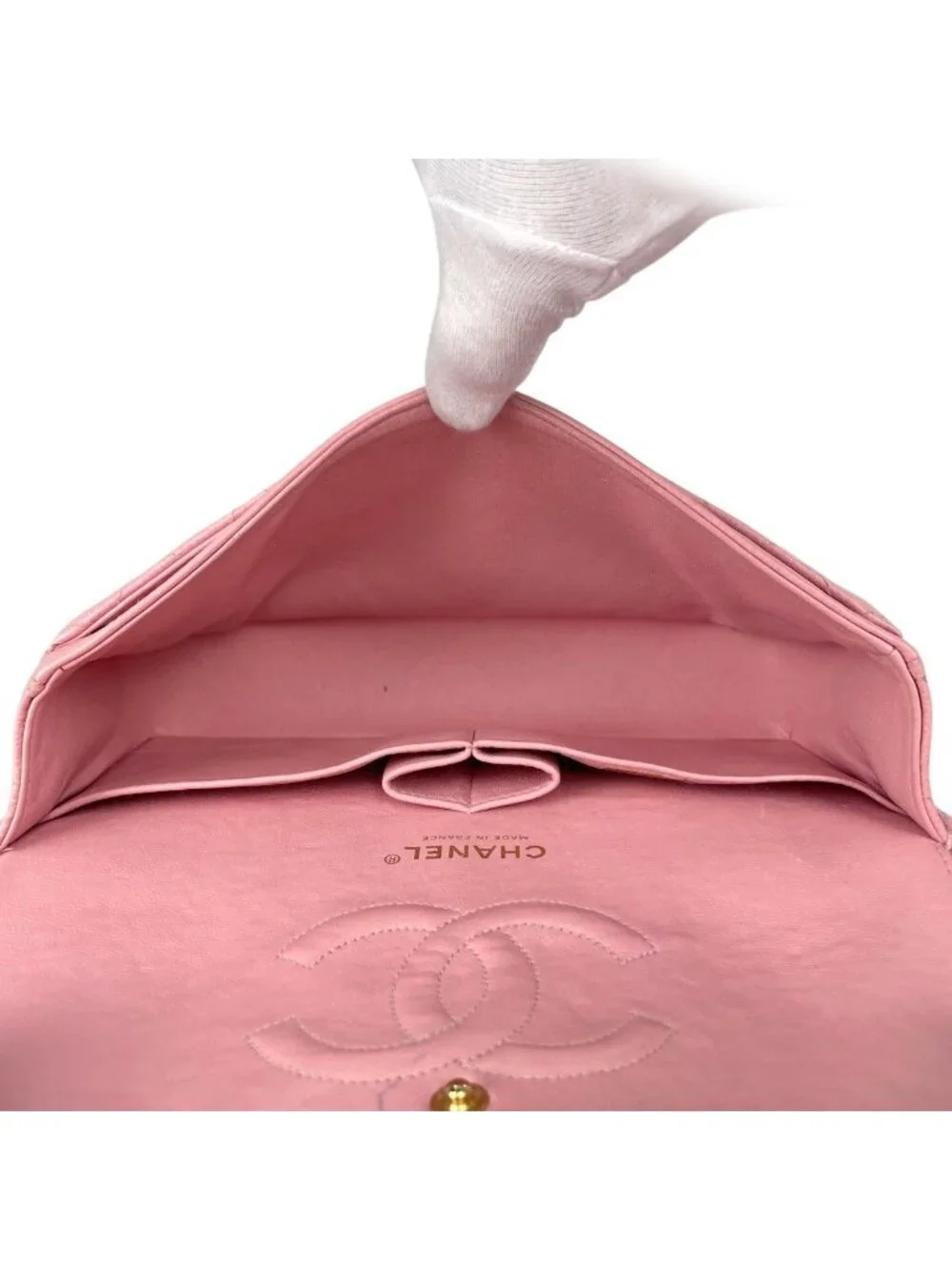 Chanel Quilted Double Flap Chain Shoulder Bag CC Logo Caviar Leather Pink